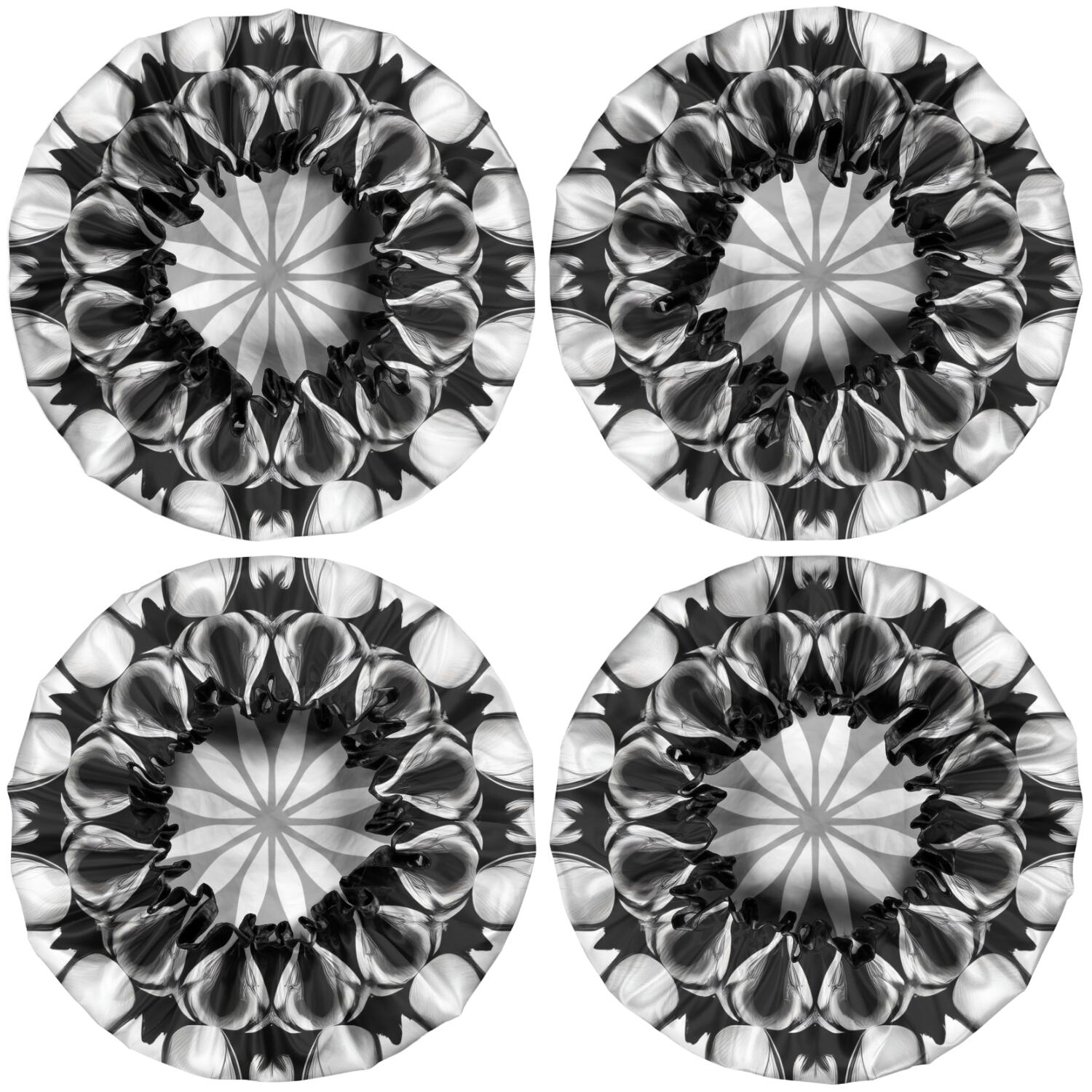 Shower Caps,Black White Tie Dye Mandala Pattern Waterproof Shower Cap for Women 4 Pieces,Double Reusable Hair Cover for Shower PEVA Elastic Stretch Hem