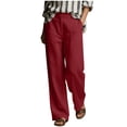 thumbnail image 2 of Sevevn Women's Wide Leg Cotton Linen Pants High Waist Loose Fit Casual Trousers with Pockets Wine L, 2 of 6