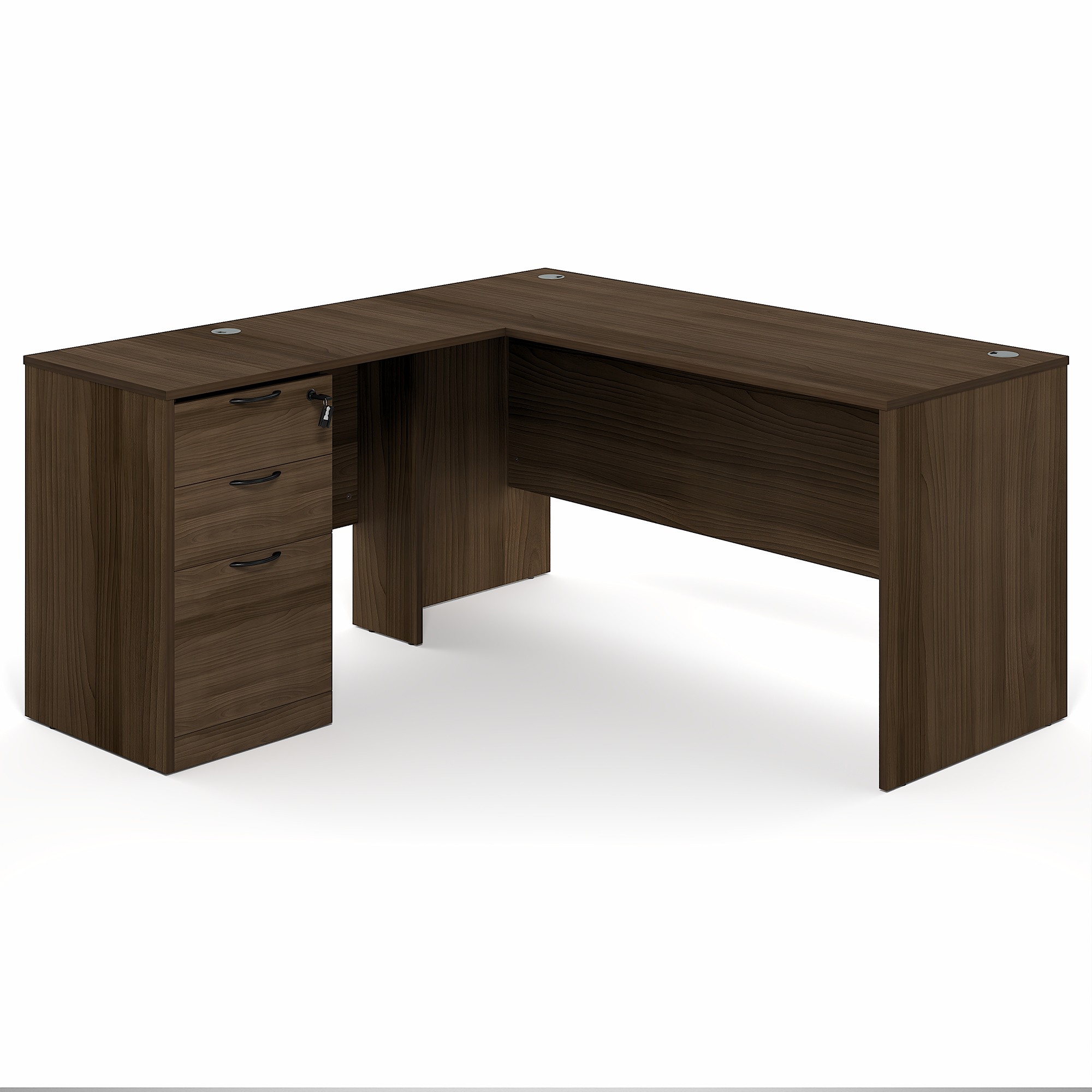 Furinno ROGER 60" L-Shaped Desk with 3-Drawer Cord Grommet Modern Walnut