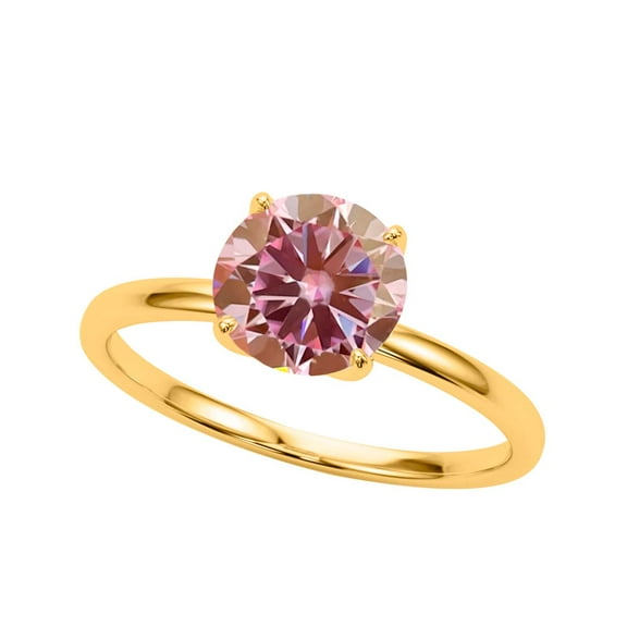 Women's 1.20 Ctw Pink Round Moissanite Solitaire Ring in 10K White, Rose, and Yellow Gold