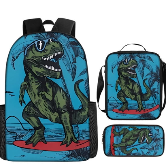 BUTIED 3-Pack Backpack Set Dinosaur Bookbag Print, Lunch Bag and Pencil Pouch, Stylish Travel Bag