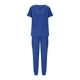 thumbnail image 3 of Summer Linen Pant Sets Lady 2 Piece Outfits Women's Jogger Scrub Set, Stretch V-Neck Scrub Top & Jogger Pant with Pockets Uniforms Outfits Blue S, 3 of 8