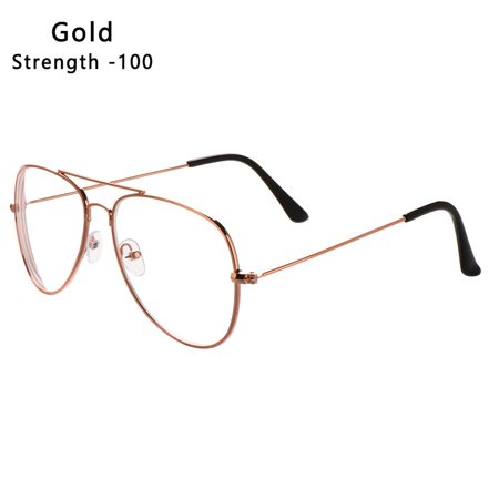 Flexible Portable Metal Oversized Ultra Light Resin Vision Care Eyeglasses Myopia Glasses Glasses GOLD STRENGTH -100