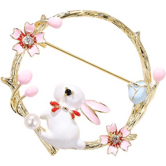 HUGFEGWE Rabbit Brooch Easter Jewelry Enamel Pin Year of The Rabbit Jewelry Decorative Collar Pin Cartoon Brooch Pin Enamel Animal Pin Spring Brooch Wreath Brooch Unique Metal Miss CA919-139622
