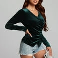 thumbnail image 5 of TKLPEHG Womens Tops V-Neck Velvet Ruched Tops Solid Color Lightweight Long Sleeve T Shirt Fall Tops Fashion Loose Comfy Casual Blouses Pullover (Green,L), 5 of 7