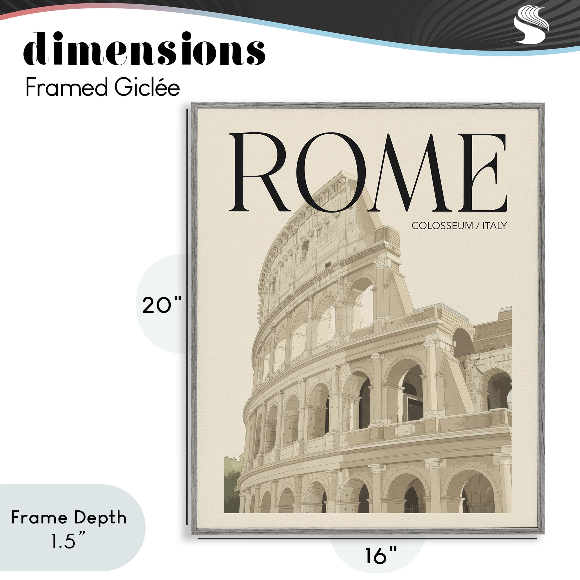 Stupell Industries Vintage Rome Colosseum Gray Framed Giclee Art, design by Andreas Magnusson