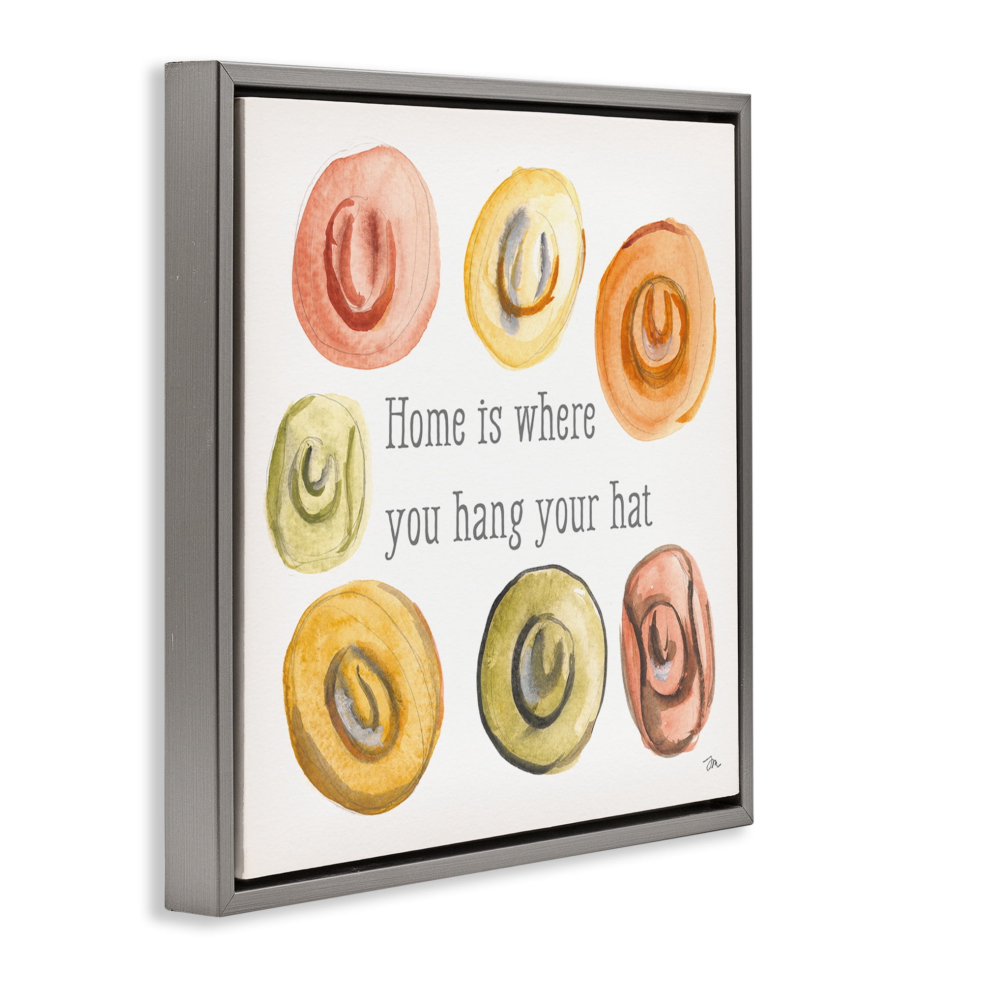 Stupell Industries Hang Your Hat Phrase Typography Painting Gray Floater Framed Canvas Art Print Wall Art, 18 x 18