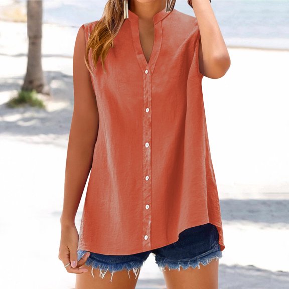 Ayfxijin Top for Women,Casual Women Tank Top Summer Turn-down Solid Tank Sleeveless