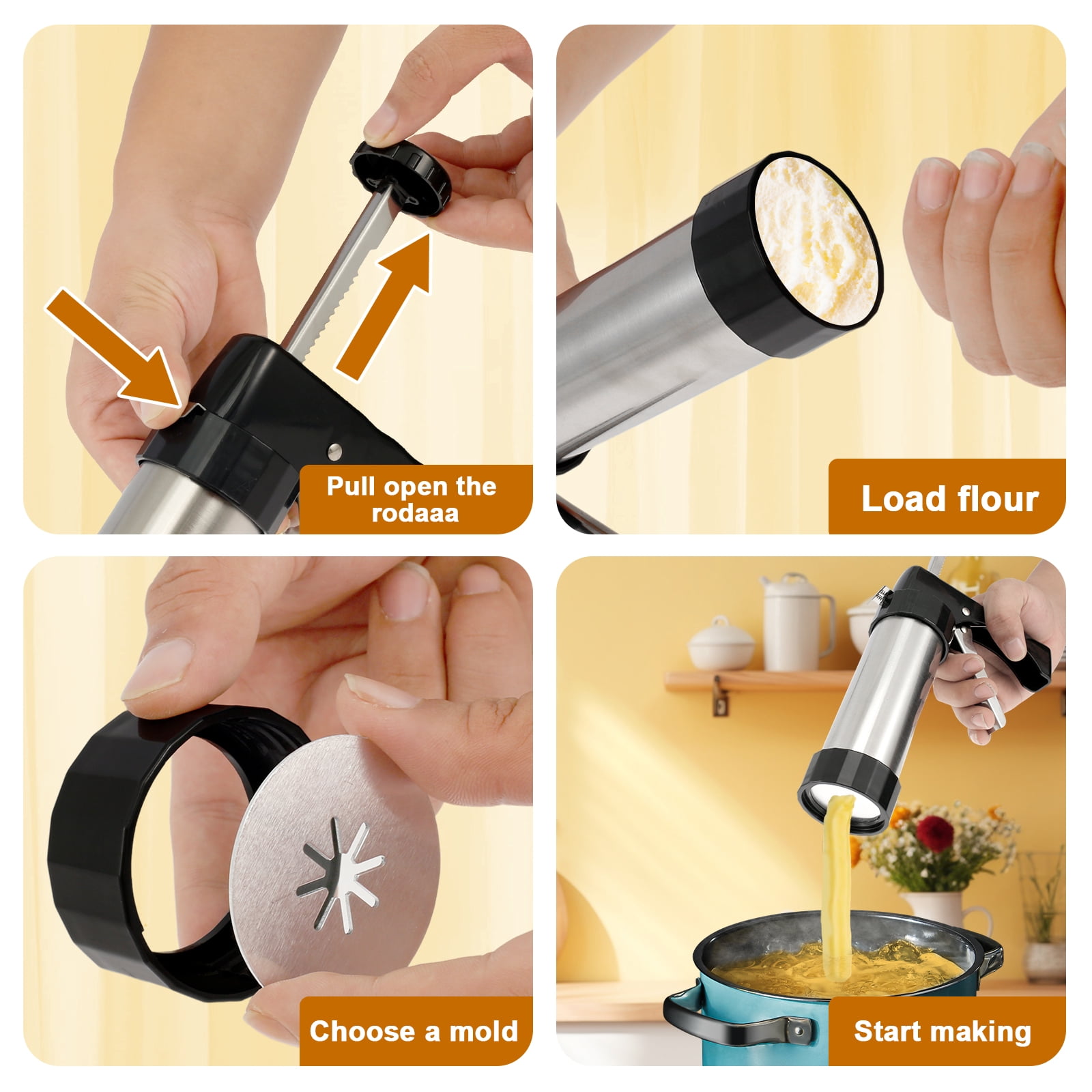 Tcwhniev Churrera Churro Maker Machine Stainless Steel Churro Maker Kit with 3 Different Tips Piping Nozzle Piping Bag Lightweight Hollow Churro Maker Tool for Making Churro
