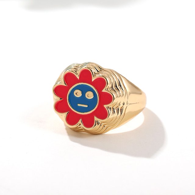 Anillos de corazón de amor de ojos malvados coloridos estéticos para mujer, anillos de dedo de Metal esmaltados con aceite de girasol dulce, joyería para parejas Tan Jianjun unisex