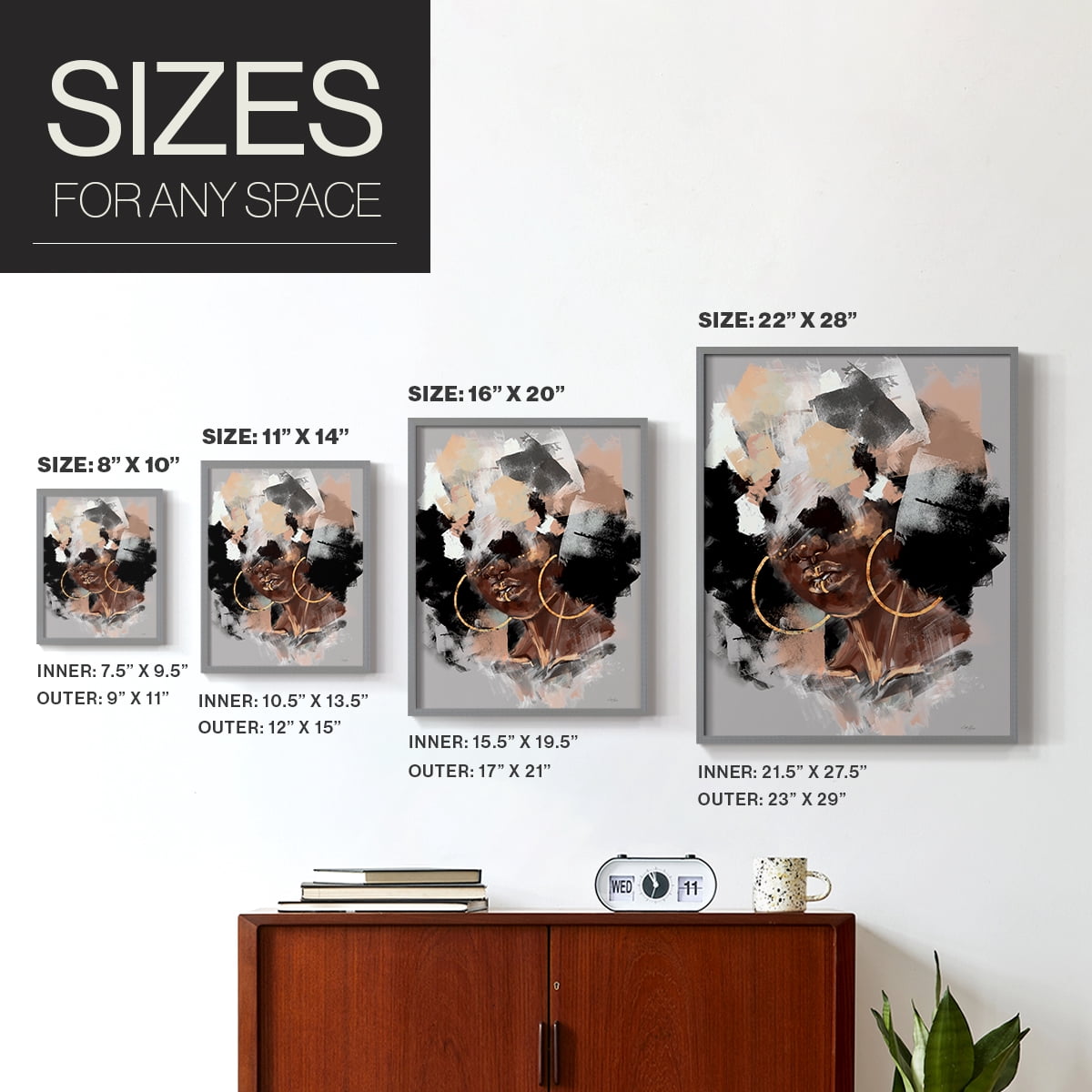 Afro Pop Framed Print in Gray Solid Wood Framed Print No Nail Hanging