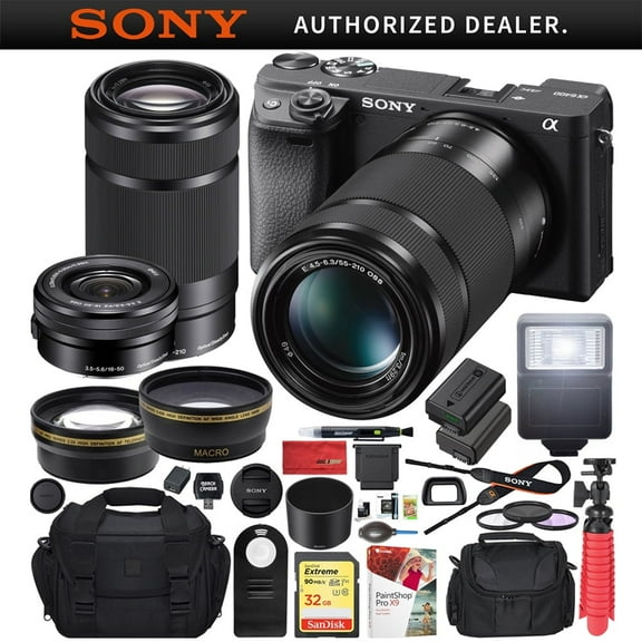 Sony a6400 4K Mirrorless Camera ILCE-6400L/B (Black) with 16-50mm F/3.5-5.6 and 55-210mm F4.5-6.3 2 Lens Kit Bundle with 0.43x Wide Angle   2.2x Telephoto   Deco Gear Bag| Official Sony USA Dealer