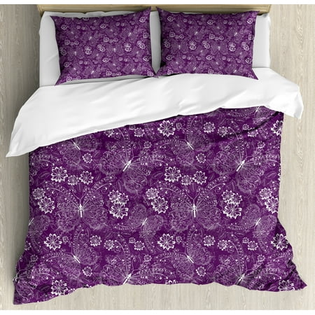Purple King Size Duvet Cover Set Fl Pattern With Vintage White Purple King Size Duvet Cover Set Fl Pattern With Vintage White Erflies And Flowers On