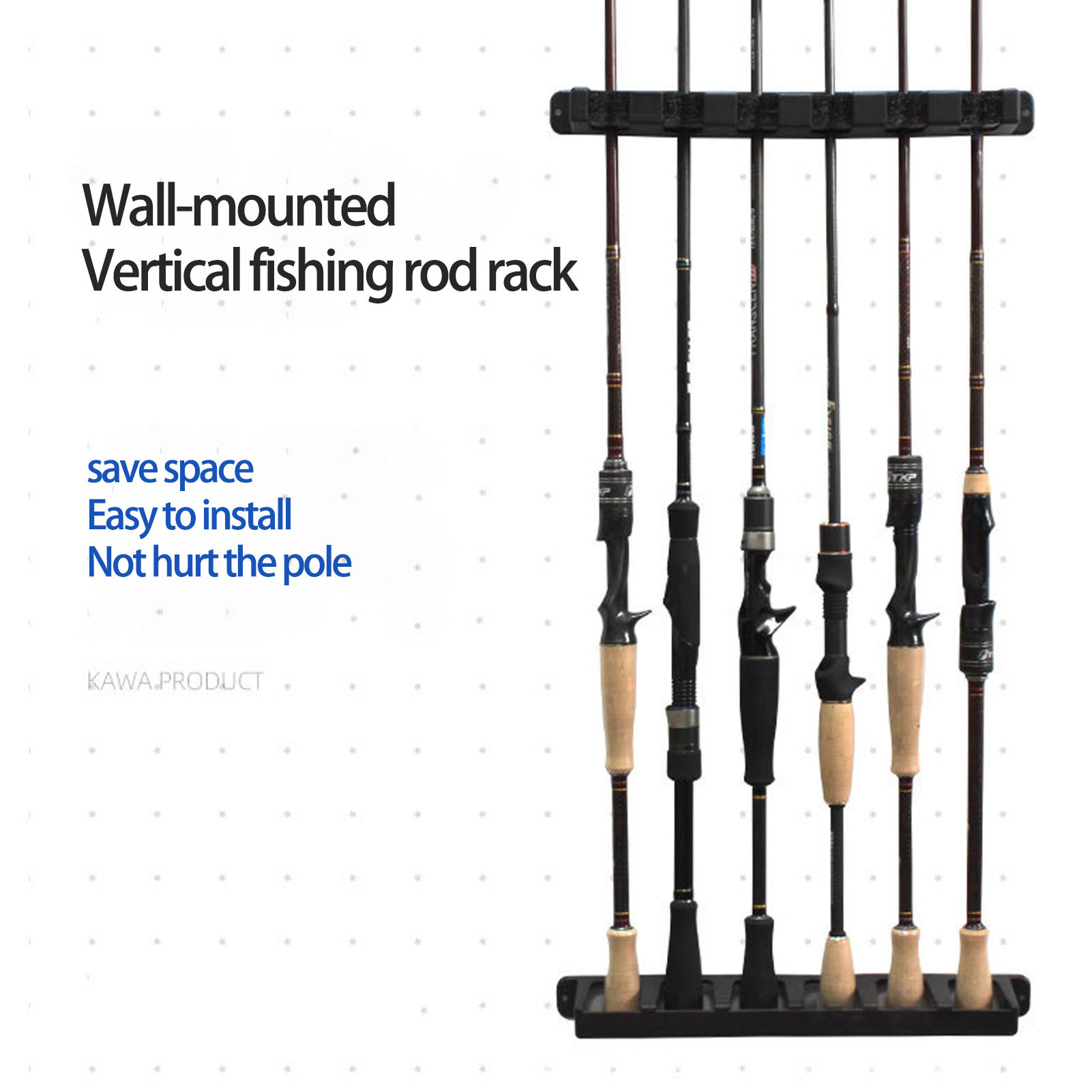 Fishing Pole Holders 6 Holes Wallmounted Fishing Rod Rack 4