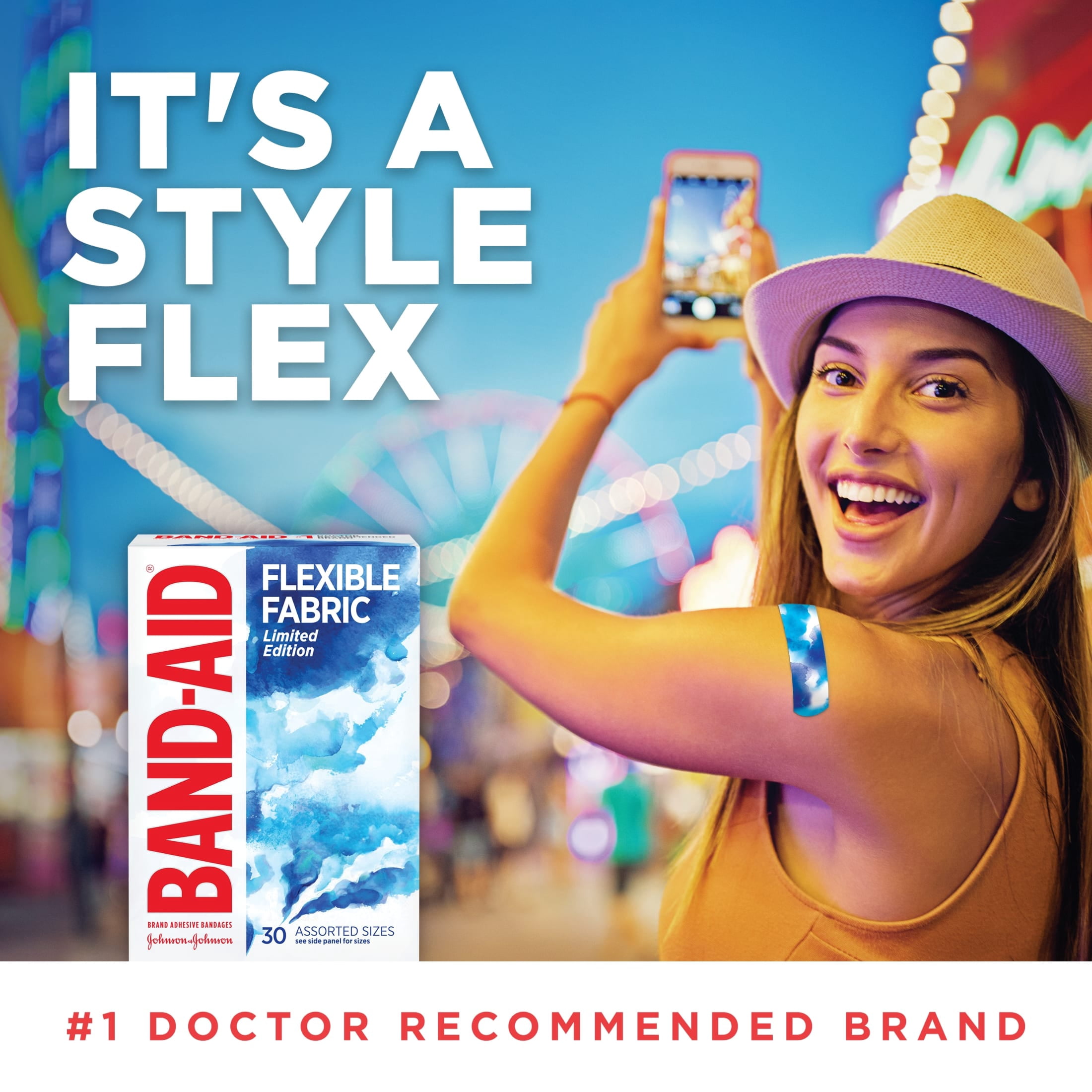 (3 pack) Band-Aid Brand Flexible Fabric Bandages, Water Color, Assorted, 30 Count