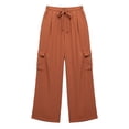 thumbnail image 5 of LNWUY Women's Wide Leg Pants with Pockets High Waist Adjustable Knot Loose Casual Trousers Business Work Casual Pants Orange L, 5 of 5