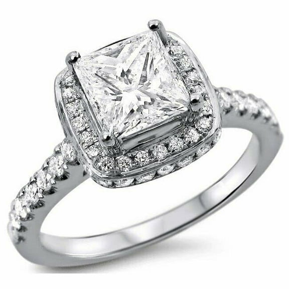 HeartsAndYou 5ct Princess Cut Moissanite Royal Halo Engagement Ring for Women 18k White Gold over Silver