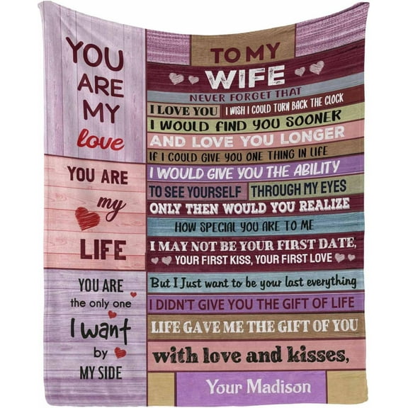 LHSHID Custom Gifts for Wife Blanket Personalized Wife Gifts from Husband Best Birthday Gifts for Wife Valentine's Day Gifts for Wife Her to My Wife Blanket