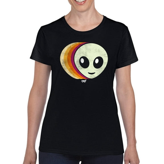 Layered Alien Emoji Vibes - Retro Galactic Graphic Women's T-shirt