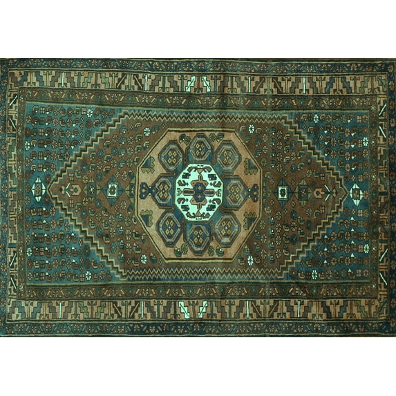 Ahgly Company Machine Washable Indoor Rectangle Persian Turquoise Blue Traditional Area Rugs, 3' x 5'