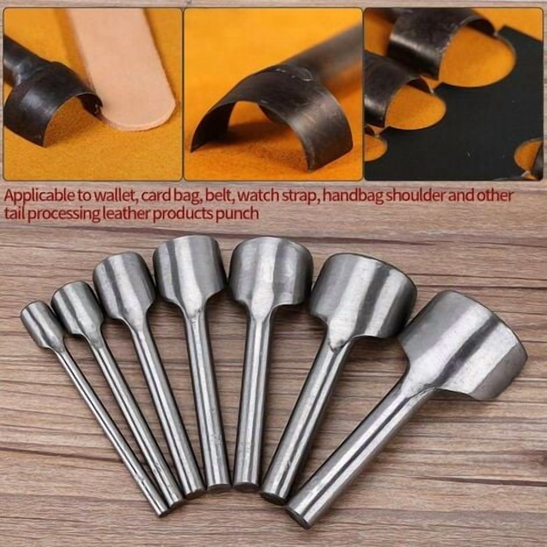 7pcs Half Round U Shaped Punch Cutter Set for Crafts, Leathercraft, Leather Punching Tools 10-40mm