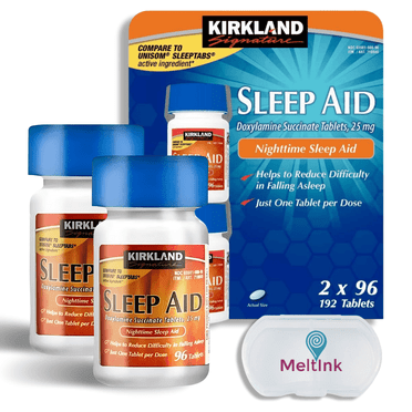 Kirkland Signature Sleep Aid, Doxylamine Succinate 25mg, 96 Tablets, 2 pack, with Pill Box