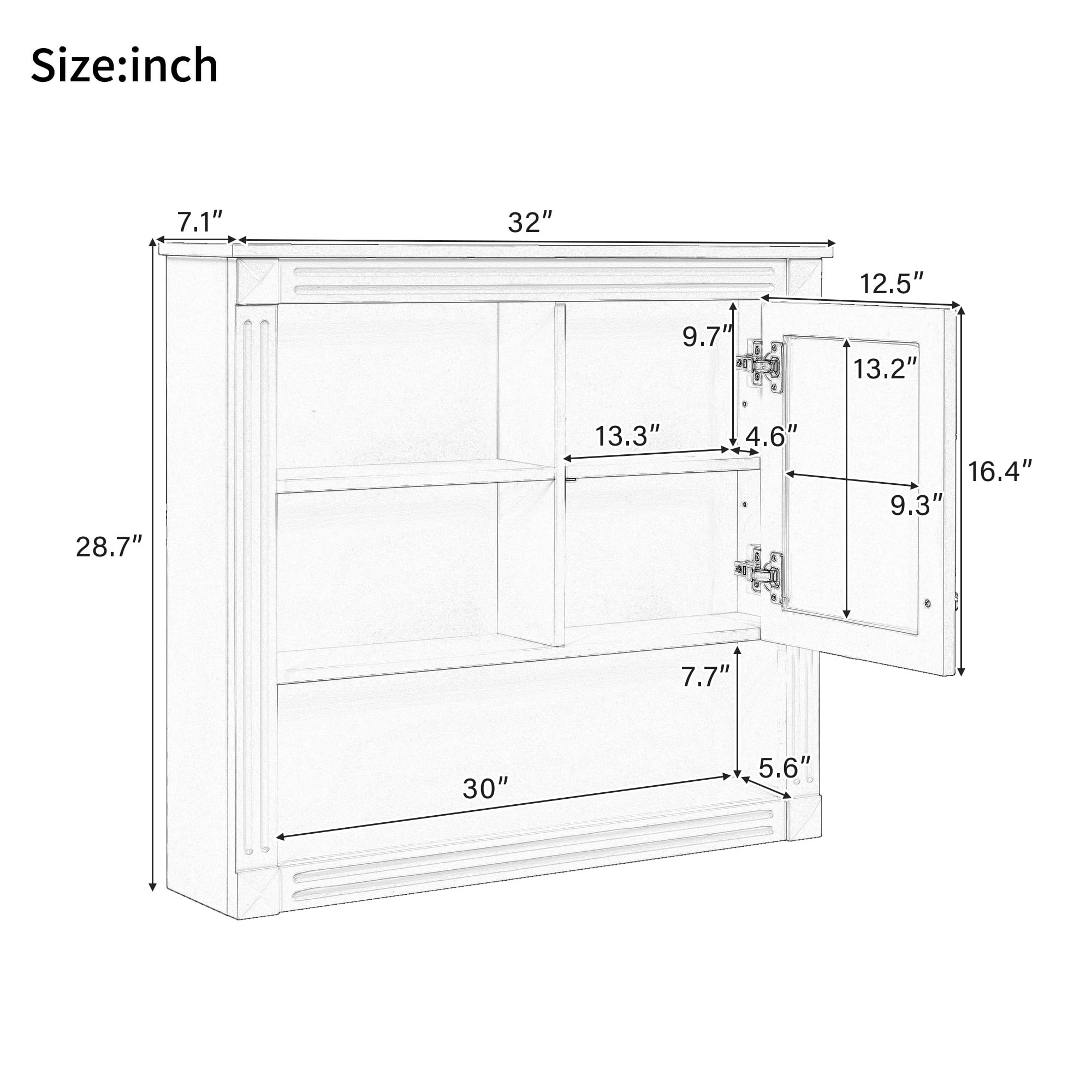 Bathroom Wall Cabinet with Mirror, 32'' Wall Mounted Medicine Cabinet with 4 Shelves, Mirrored Door Over Toilet Storage Cabinet& Adjustable Shelves