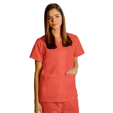 Transparent Blue Snap - universal basics by adar women's double patch pocket snap front solid scrub top