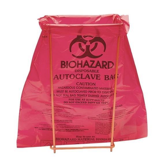 Benchtop Biohazard Disposal Bags With Holder, Box Of 100