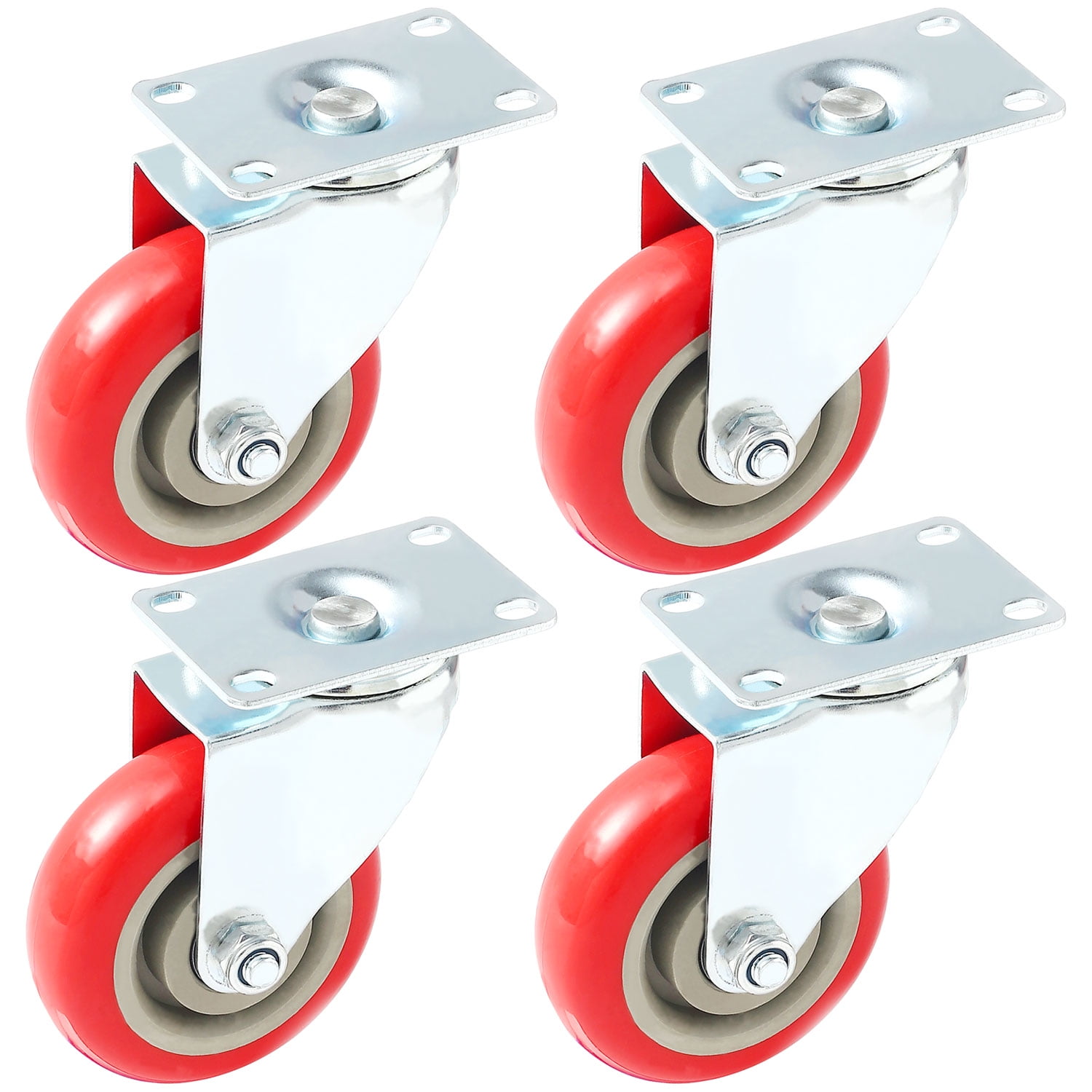 Commercial 3-Inch Top Plate Swivel PVC Caster Red 4-Pack