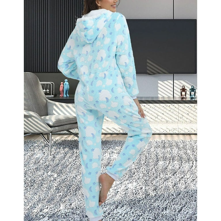 Defitshape Women's Long Sleeve Hooded Onesie Pajama Fuzzy Fleece