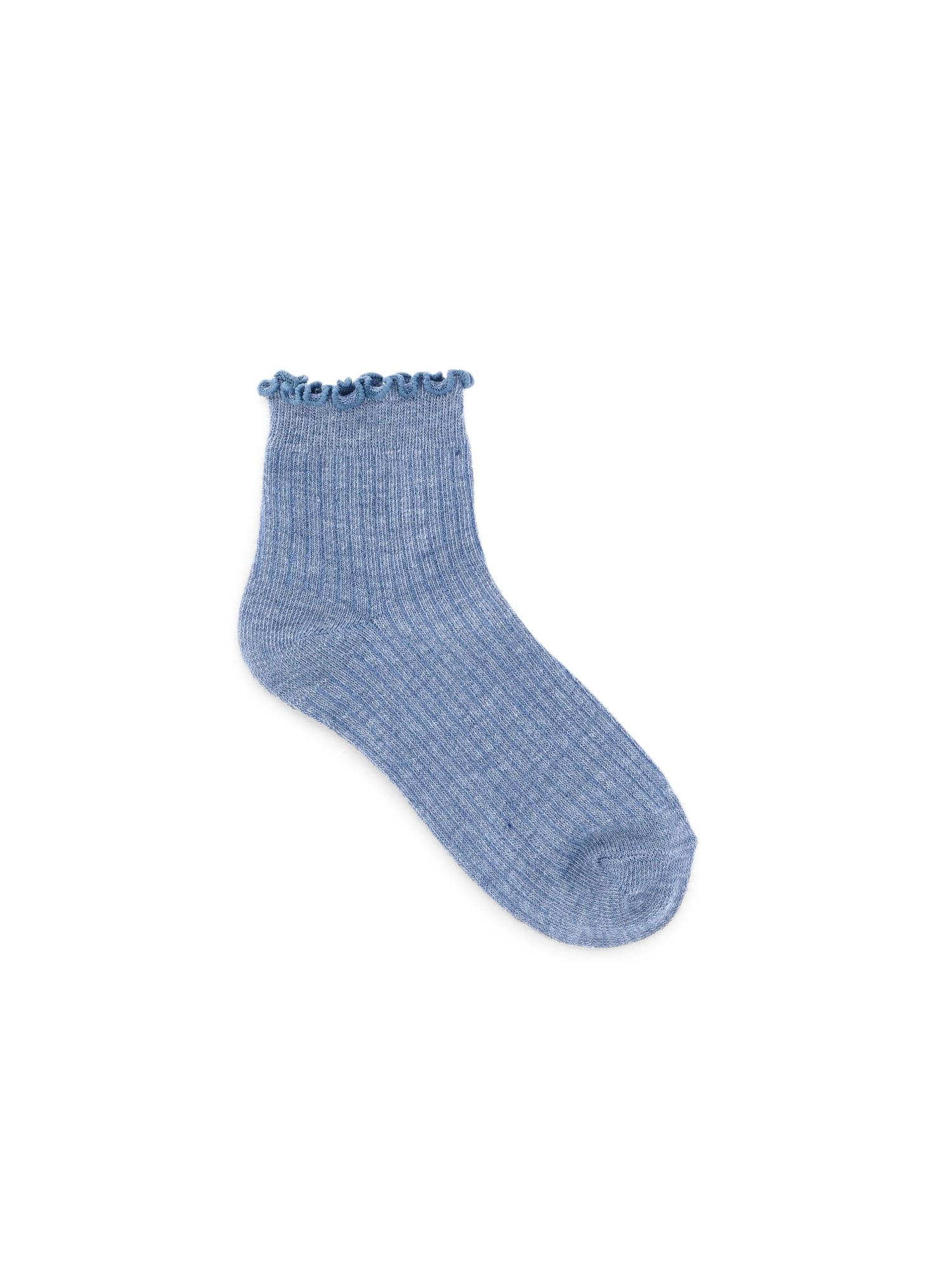 Wonder Nation Girls' Textured Lettuce Edge Ankle Socks, 3-Pack, Sizes S-L