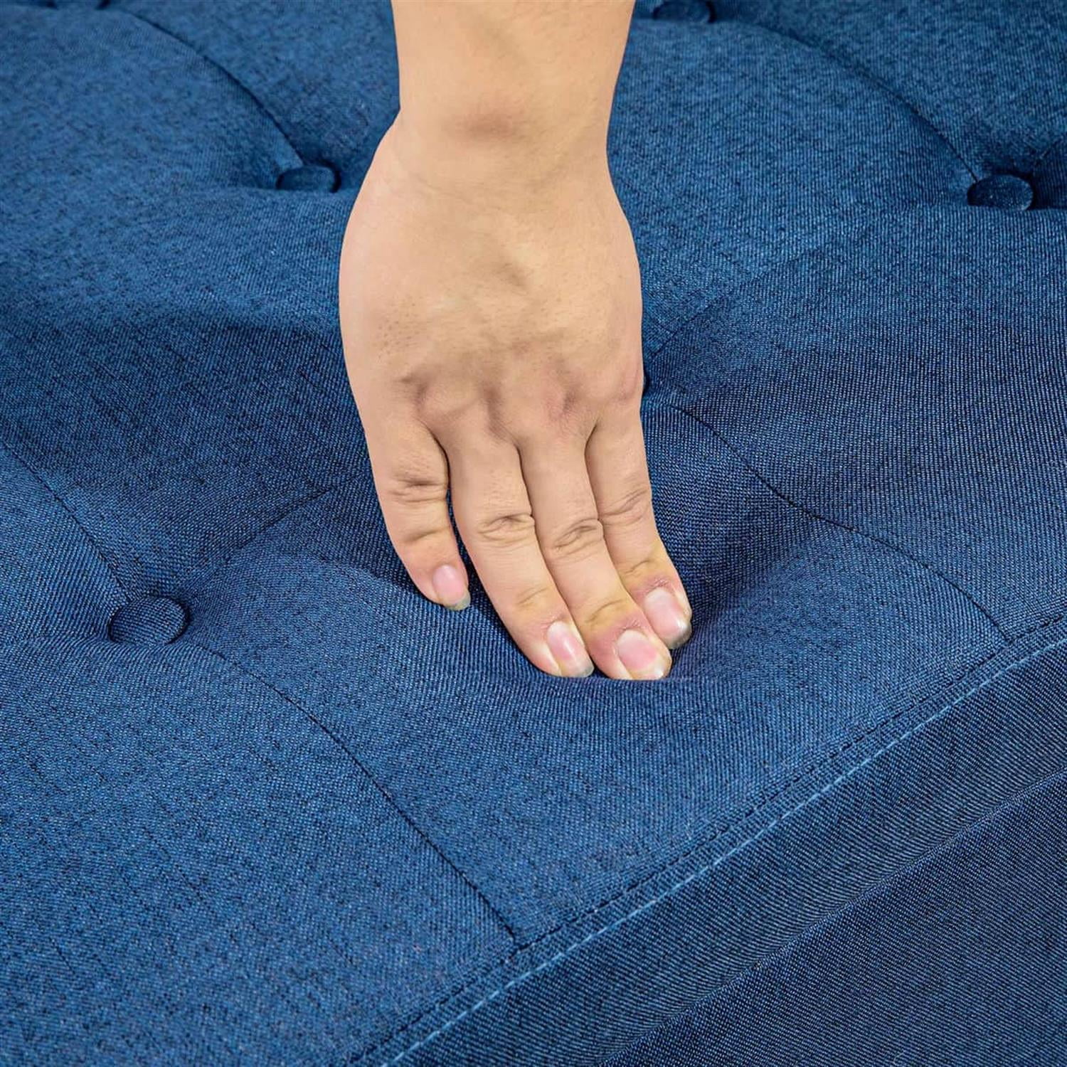 Demi Bonn 27" Bench Button Tufted Storage Ottoman, Velvet Flip Top Ottoman for Living Room, Bedroom, Entryway, Blue