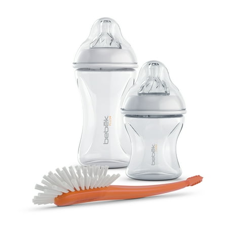 Bebek 5 oz and 8 oz, Graduated in Ounces and ML Patented Anti Colic Clear BPA-Free Bottle, w/ Easy to Clean Sense-Flo Hospital Grade Silicone nipples and FREE Nipple and Bottle Brush.