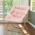 thumbnail image 3 of VibrantEcho Saucer Chair for Adult, Square Comfy Cozy Chair Folding Chair Faux Fur Metal Frame Foldable Reading Chair Accent Chair for Bed Room Living Room, Pink, 3 of 18
