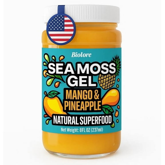 Biolore Superfood Natural Jam No Added Sugar | Mango Pineapple 8 oz | Jelly Spread with Sea Moss Gel & Fruit Purรฉe | Vegan, GMO Free, Made in the USA
