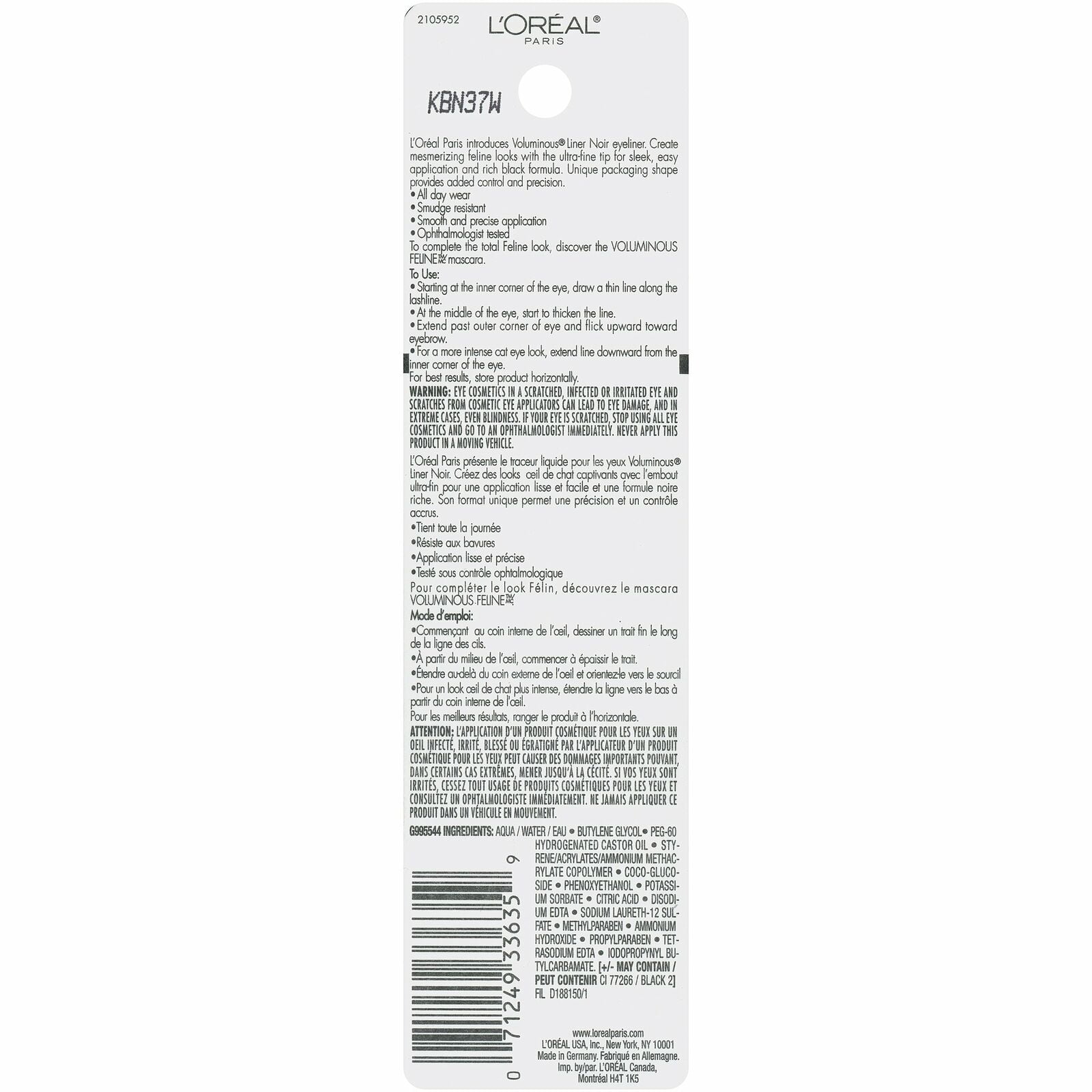 L'Oreal Paris Voluminous Feline Noir Liner Blackest Black, Blackest Black 300