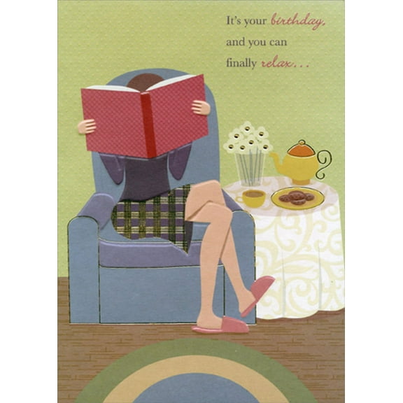Designer Greetings You Can Finally Relax : Woman Reading Red Book Funny : Humorous Feminine Birthday Card for Her : Woman : Women