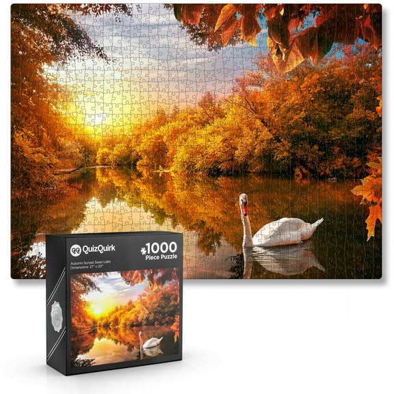 JigFun 1000 Piece Puzzle, Sunset Swan Jigsaw Puzzle for Adults/Teens (Puzzle Saver Kit Included)