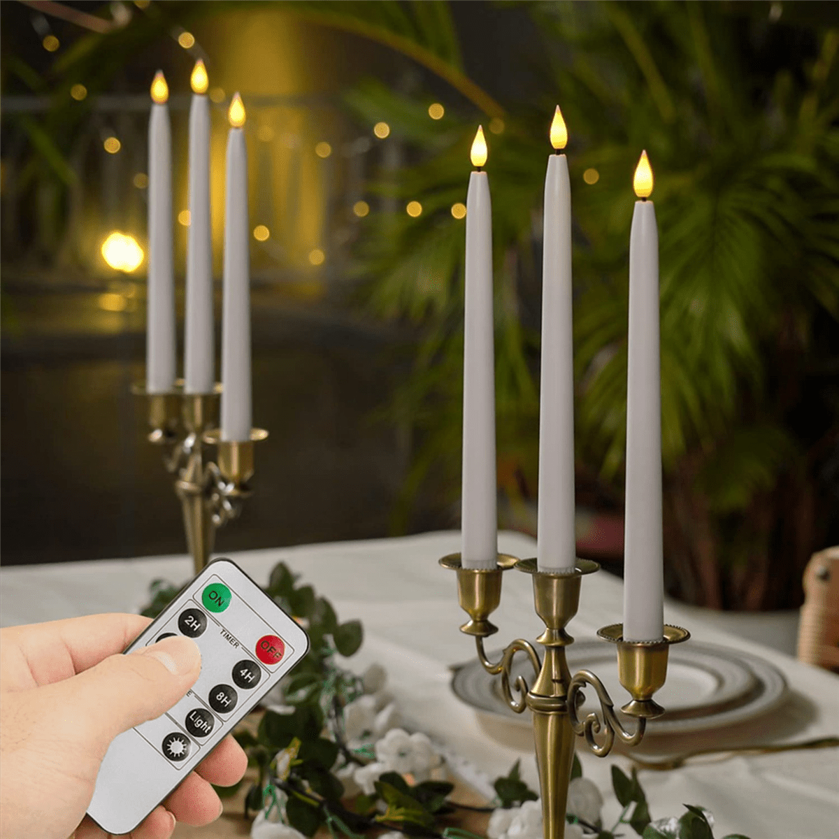 8 Pcs Remote Flameless Candlesticks,Timer Battery Operated LED Taper Candles for Halloween,Wedding Decoration White