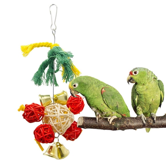 Christmas Parrot Chew Toy - Rattan Ball Bell Hanging Bird Toy Parrot Bite Toy