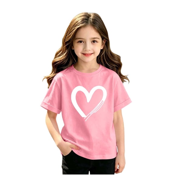 Mooqilaa Girls Cotton T-shirts Size 10, Short Sleeve Crew Neck Fashion Kids Graphic Tees Summer Tops Pink