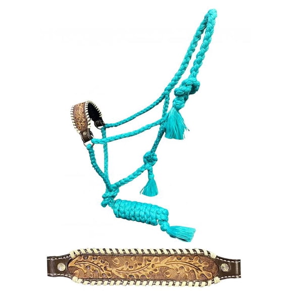 Showman Teal Nylon Mule Tape Halter w/ Leaf Tooled Noseband