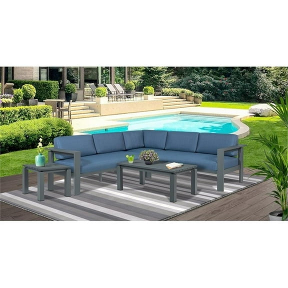 Sardinia Aluminum Frame Outdoor Sectional Sofa - Blue Cushions