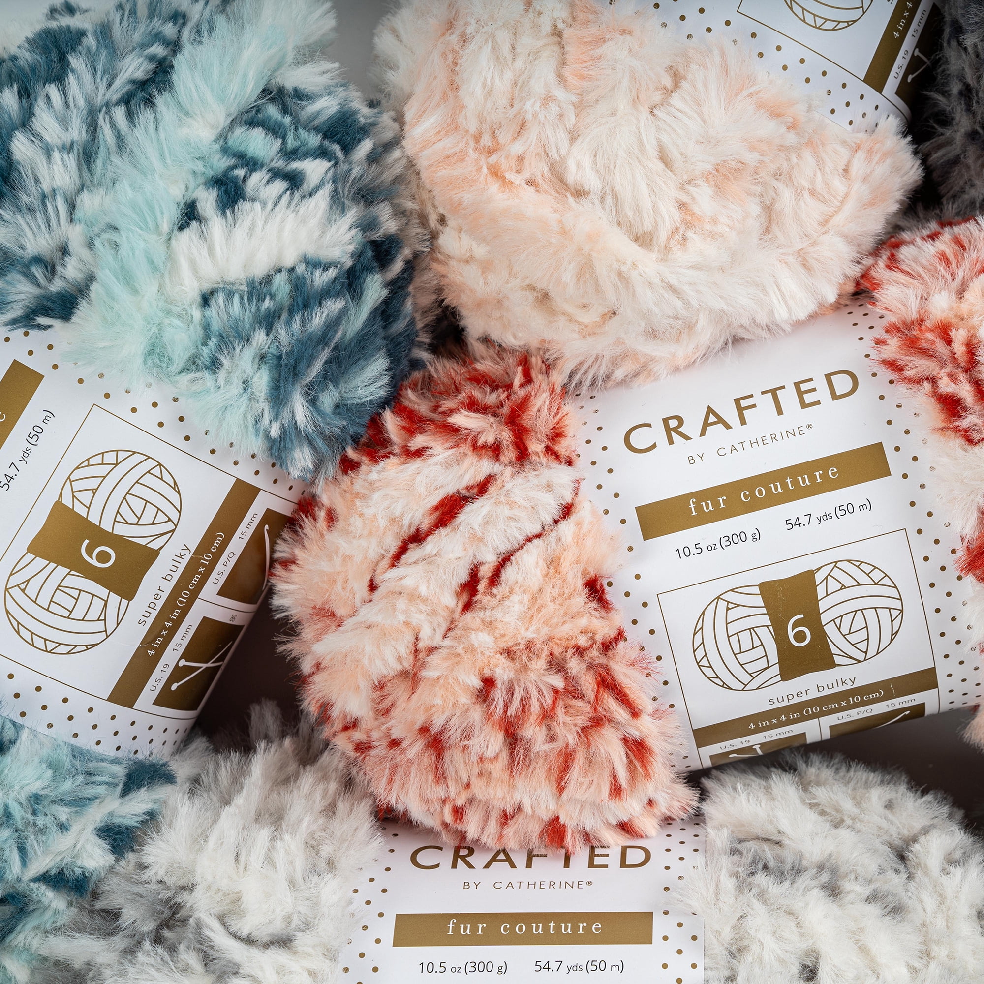 Crafted by Catherine Aqua Faux Fur Couture Super Bulky Yarn, 54 yards, 10.5oz/300g (2 Pack)
