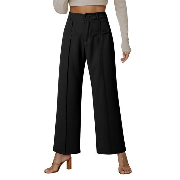 Krdevn Womens Pants - Women's Wide Leg Work Pants High Waist Business Casual Slacks Trousers,Pants for Women,Size:L