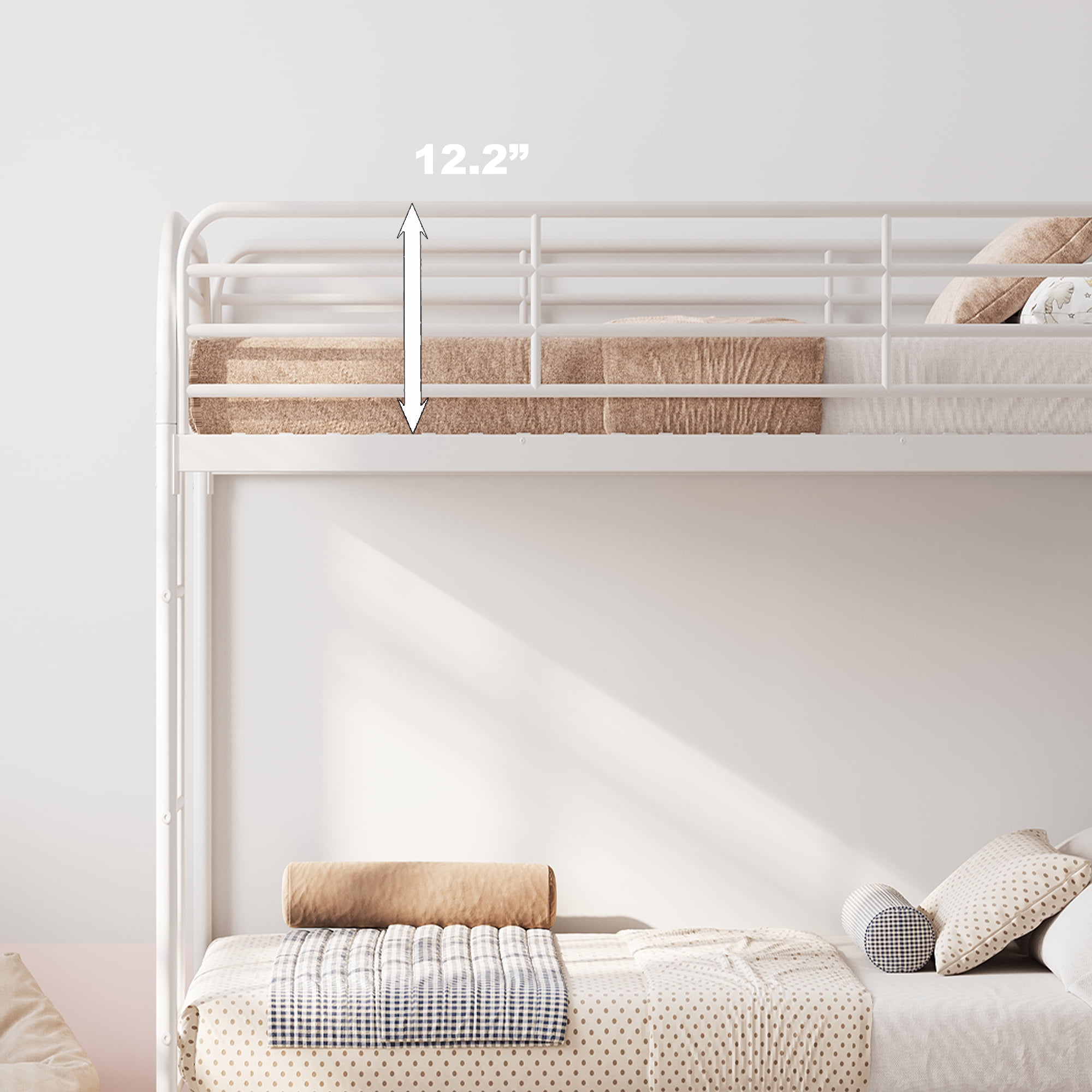 MAYEERTY Twin Over Twin Metal Bunk Bed, Low Profile Steel Bed Frame with Ladder for ids Teens Adults Bedroom Dorm