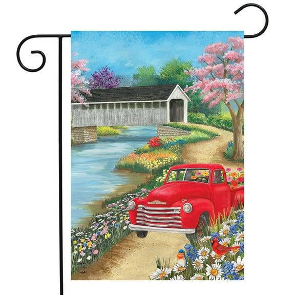 Briarwood Lane Spring Covered Bridge Garden Flag