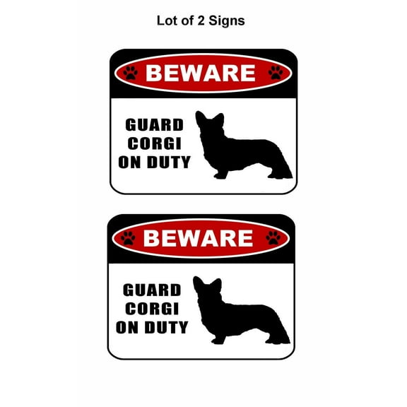2 count "Beware Guard Corgi (silhouette) on Duty" 11.5 inch x 9 inch Laminated Dog Sign