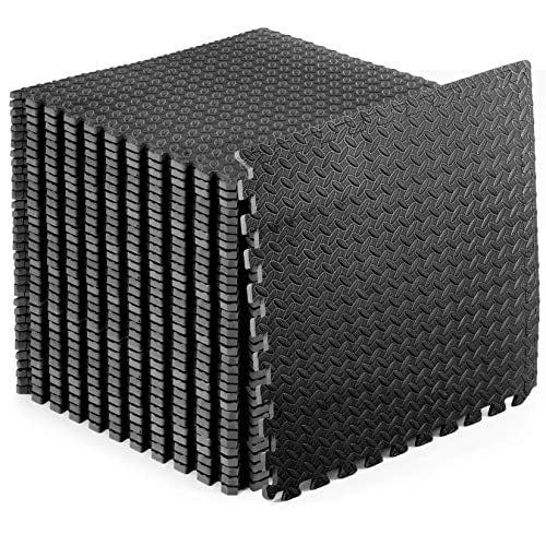 ProsourceFit Puzzle Exercise Mat ½”, EVA Foam Interlocking Tiles Protective Flooring for Gym Equipment and Cushion for Workouts, Black 144 Square Feet